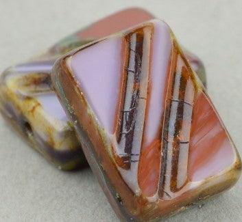 Rectangle w/ Stripe Table Cut Czech Glass, Op Brown/Purple Picasso 9x12mm - PoCo Inspired