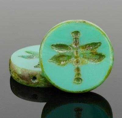 Table Cut with Dragonfly Czech Glass, Turquoise with Picasso Finish 18mm - PoCo Inspired