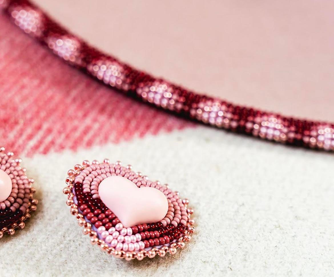 Workshop, Bead Embroidery Heart Earrings - PoCo Inspired
