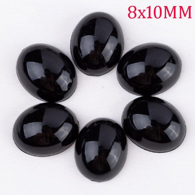 Resin Cab - Oval 8x10mm, Marble Black