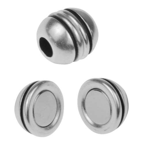 Magnet Clasp, Sphere w Lines - 5mm Rd Antique Silver