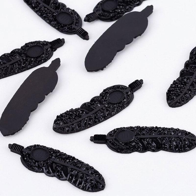 Resin Cabochon - Feather 16x36mm Black