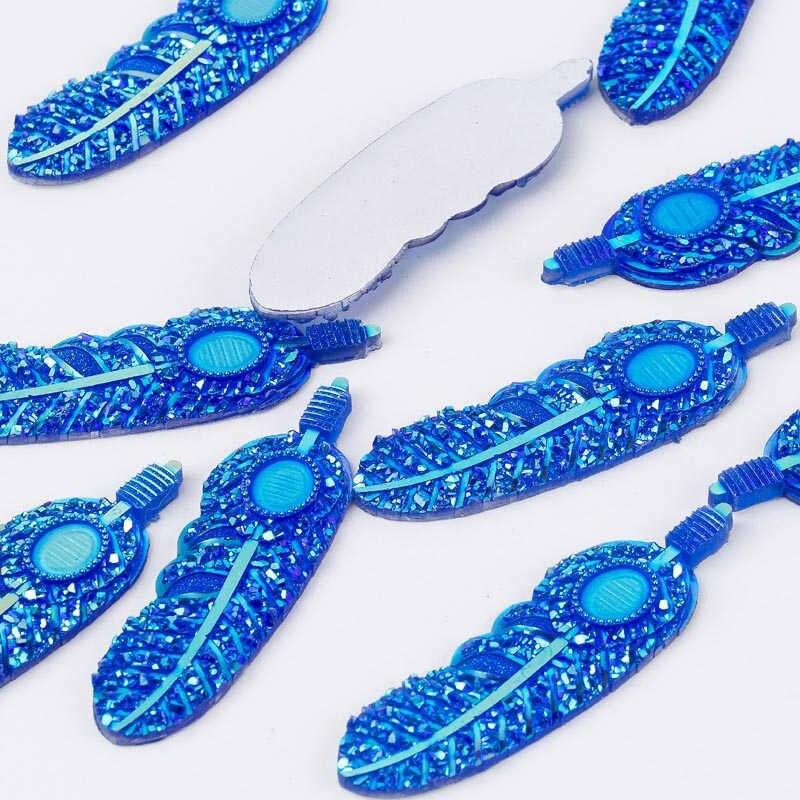 Resin Cabochon - Feather 16x36mm Blue