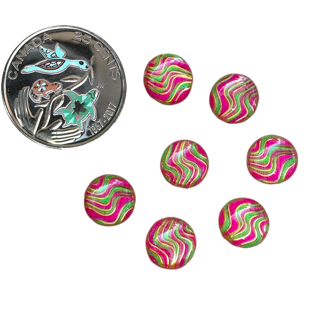 Resin Cab - Round 10mm, Wave Pink/Green
