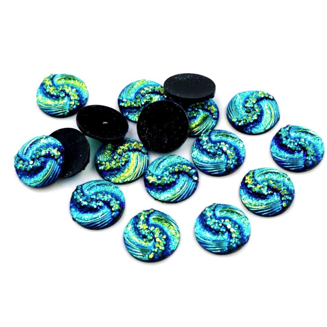 Resin Cab - Round 12mm, Blue AB Whirlwind